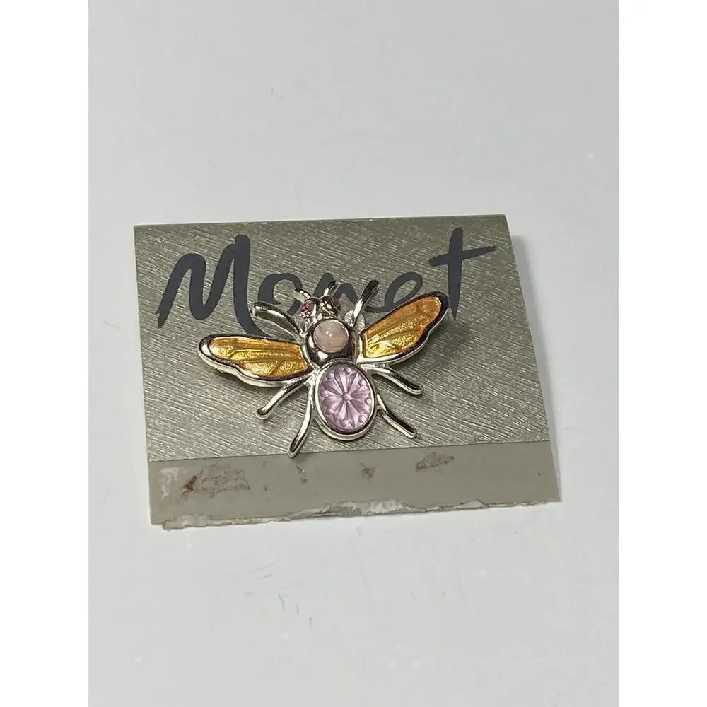 MONET Brooch Bug Multi Color Silver Tone Rhinestones Enamel